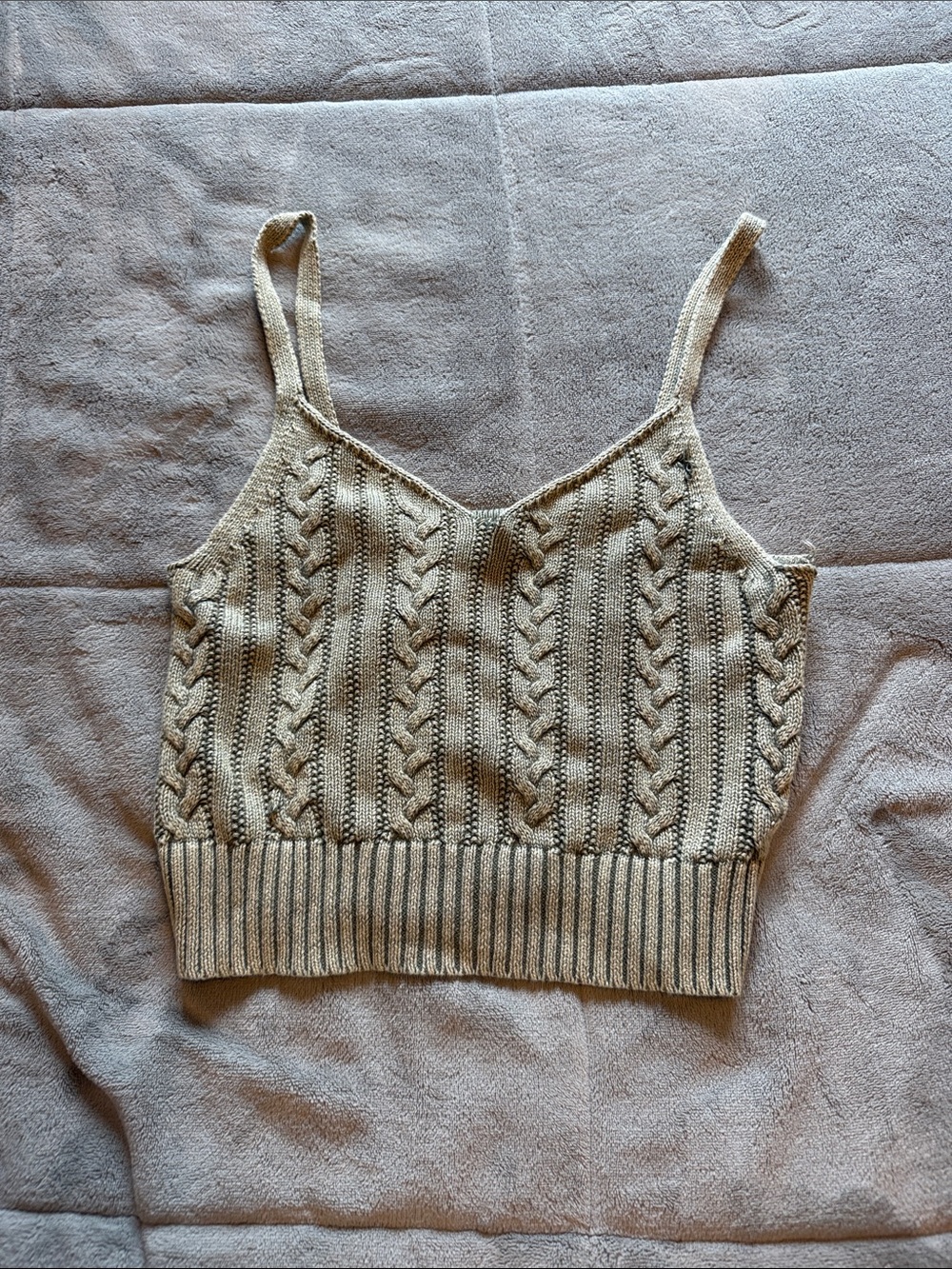 Cream Cable-Knit Cropped Tank Top